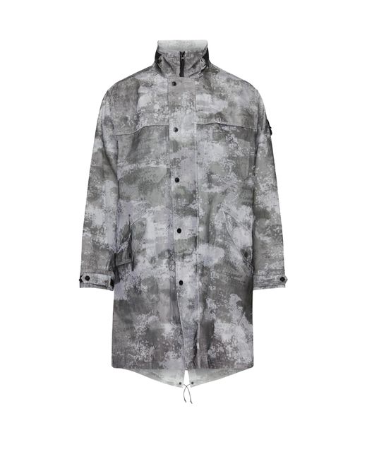 Stone Island Gray Coat With Logo Patch for men