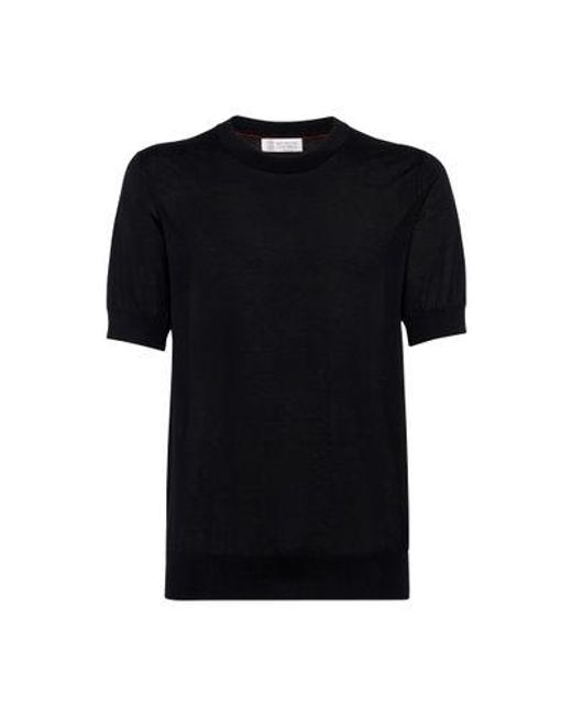 Brunello Cucinelli Black Cotton-silk Knitted T-shirt for men