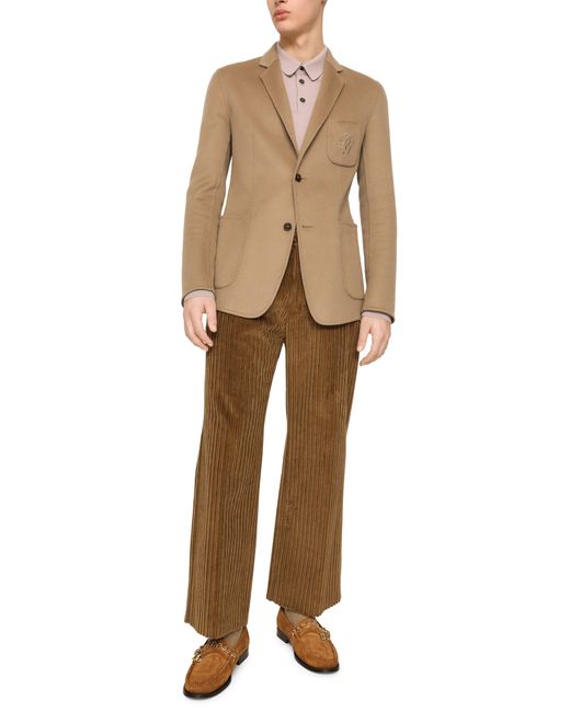 Dolce & Gabbana Natural Deconstructed Camel Hair Blazer With Embroidery for men