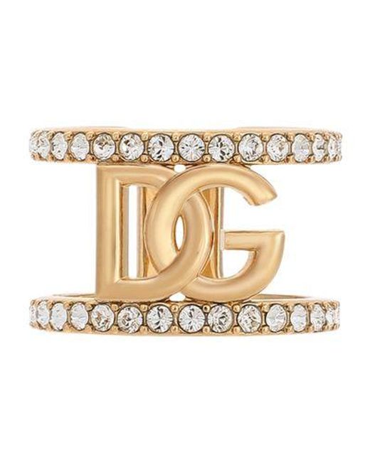 Dolce & Gabbana Metallic Open Ring With Rhinestones for men