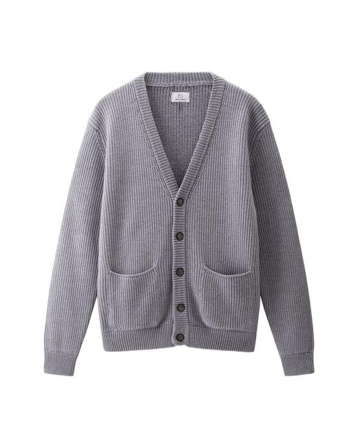 Woolrich Gray Ribbed Cardigan Sweater for men