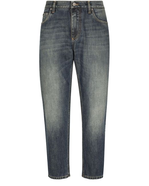 Dolce & Gabbana Stretch-Jeans Loose aus hellblauem Washed-Denim in Gray für Herren