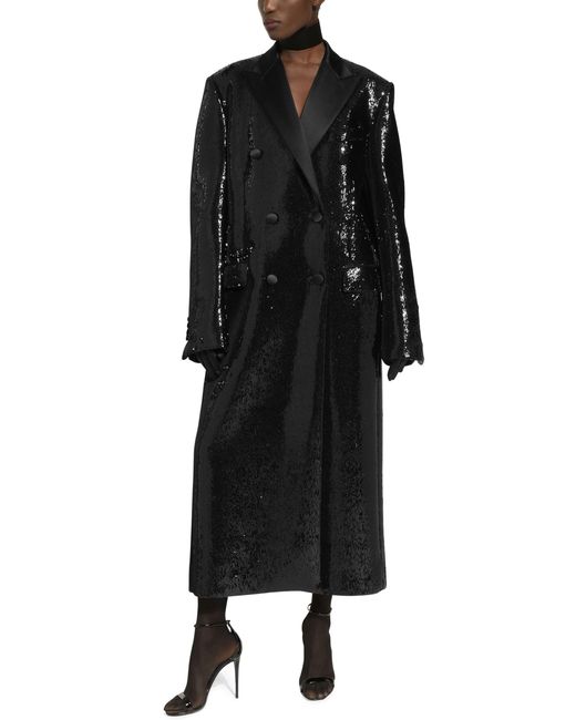 Dolce & Gabbana Black Embroidered Double-breasted Coat
