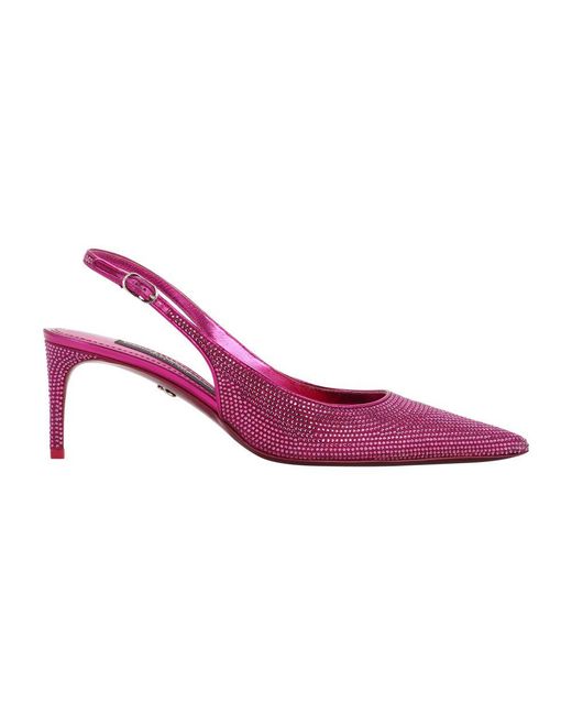 Dolce & Gabbana Purple Satin And Rhinestone Sling Back