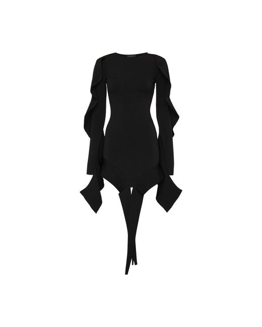 Mugler Black Short Asymmetric Knitted Dress