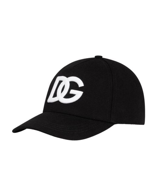 Dolce & Gabbana Black Cotton Baseball Cap With Dg Embroidery for men