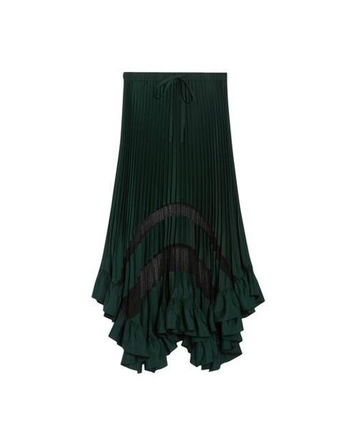 Claudie Pierlot Green Selode Asymmetric-hem Pleated Woven Midi Skirt