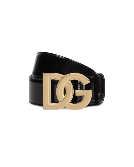 Ceinture en cuir verni avec logo DG Dolce & Gabbana en coloris Black