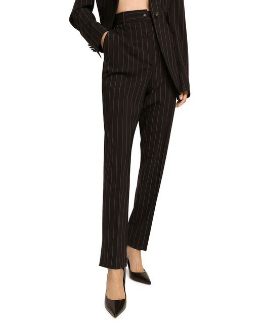 Dolce & Gabbana Black High-waisted Pinstripe Wool Pants