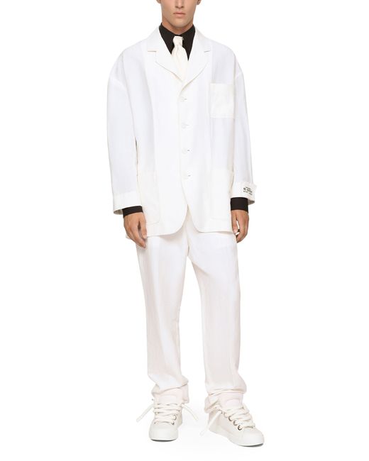 Dolce & Gabbana White Oversize Single-breasted Linen And Silk Jacket for men
