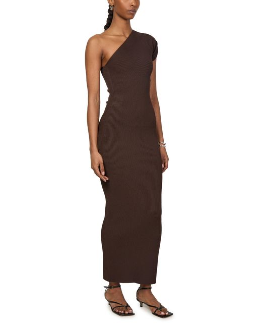 Max Mara Brown Geripptes Maxikleid Mit Freier Schulter Arda