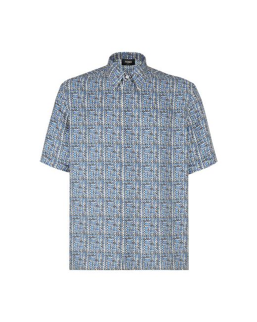 Fendi Blue Shirt With Italian-Style Collar And Short Sleeves for men