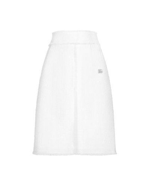 Dolce & Gabbana White Raschel Tweed Midi Skirt