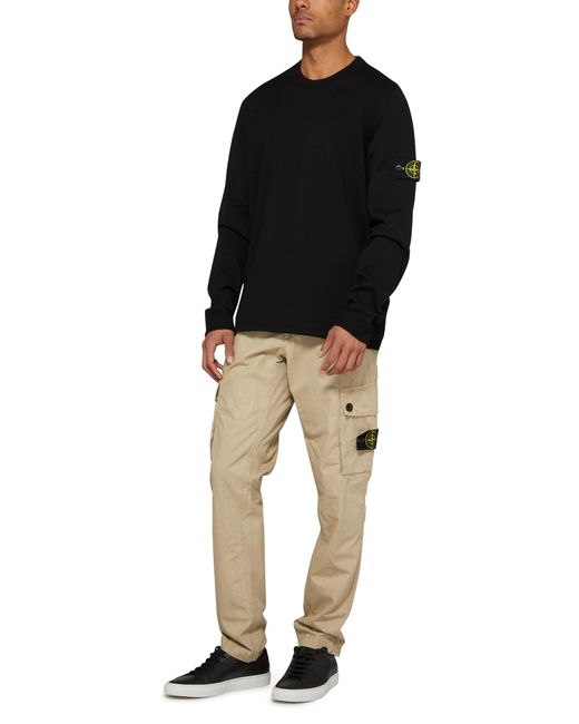Stone Island Black V Neck Sweater With Logo Patch for men