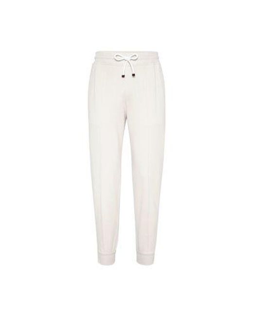 Brunello Cucinelli White Fleecy Cotton Pants With Elasticized Hem for men