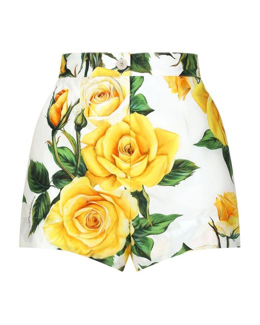 Dolce & Gabbana Yellow Poplin Floral Shorts
