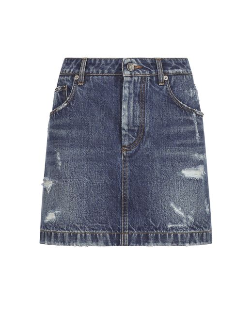 Dolce & Gabbana Blue Denim Mini Skirt With Rips