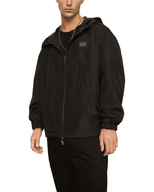 Dolce & Gabbana Black Nylon Jacket With Hood And Branded Tag for men