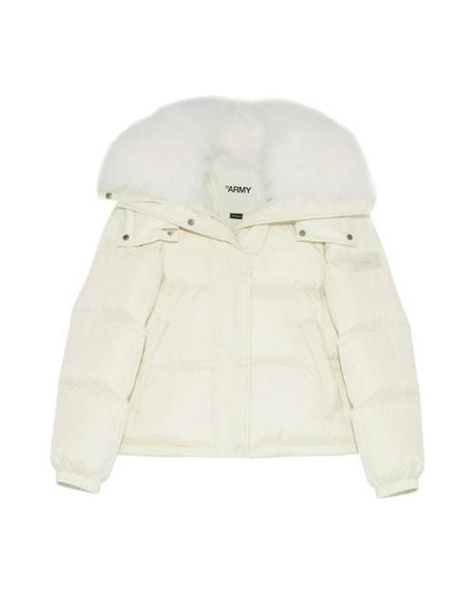 Yves Salomon White Puffer Jacket In Water-resistant Performance Fabric With A Lambskin Collar