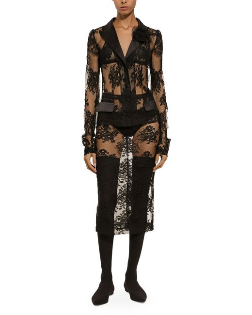 Jupe tailleur fendue avec dentelle Dolce & Gabbana en coloris Black