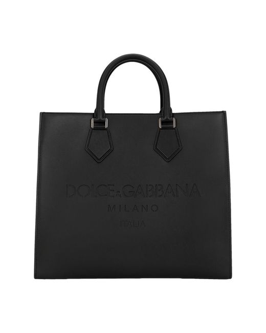 Dolce & Gabbana Black Calfskin Edge Shopper With Logo for men