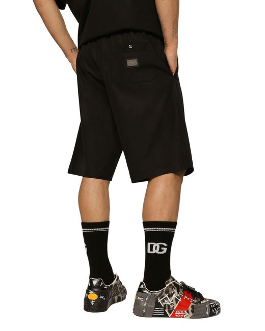 Dolce & Gabbana Black Cotton jogging Shorts With Logo Tag for men