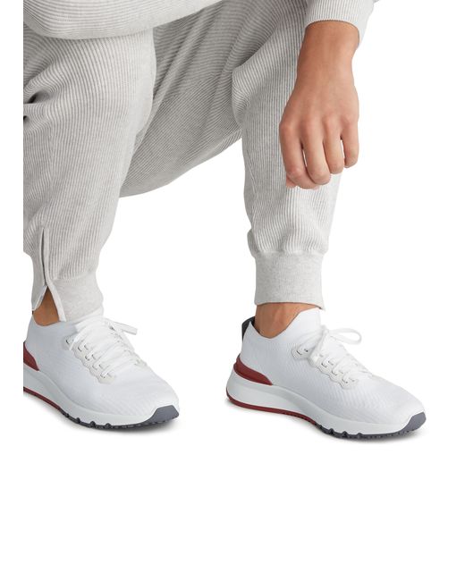 Brunello Cucinelli White Knitted Running Shoes for men