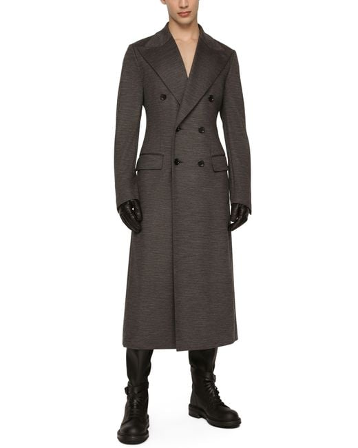 Dolce & Gabbana Brown Double-Breasted Technical Wool Coat for men