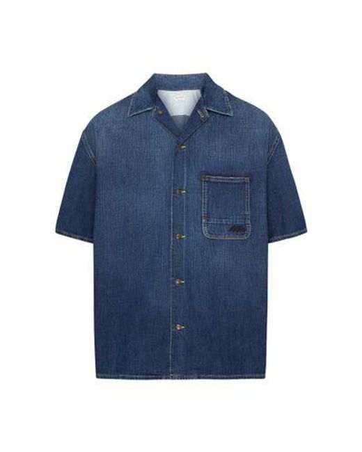 Alexander McQueen Blue Hawaiian Denim Shirt for men