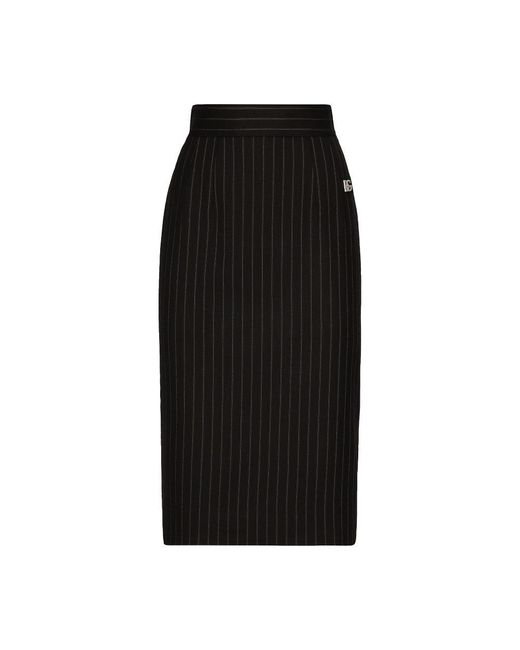 Dolce & Gabbana Black Short Straight-Cut Pinstripe Wool Skirt