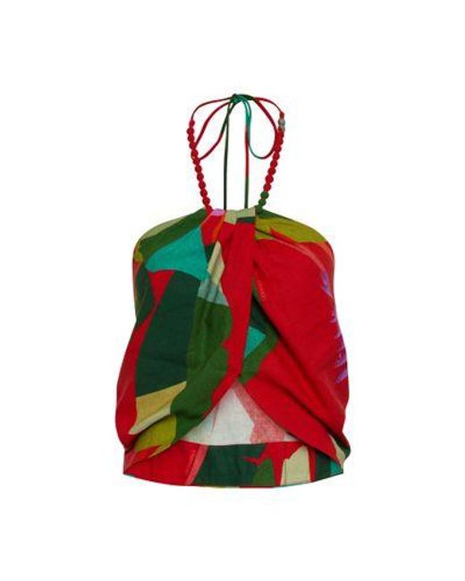 Farm Rio Red Heliconia Cropped Top