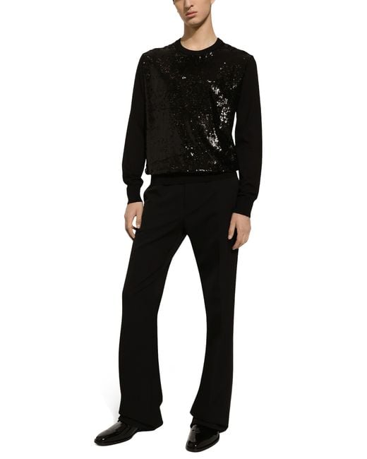 Pull col rond en soie et laine Dolce & Gabbana pour homme en coloris Black