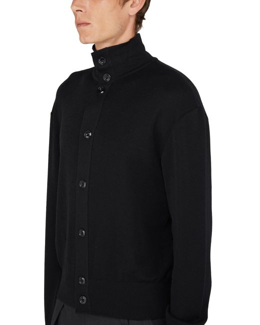 Lemaire Black Knitted Shirt With Convertible Collar for men
