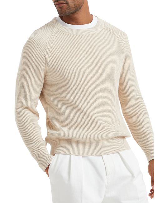 Brunello Cucinelli White Cotton Sweater for men