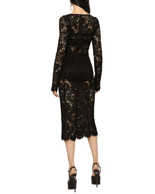Robe mi-longue en dentelle Dolce & Gabbana en coloris Black
