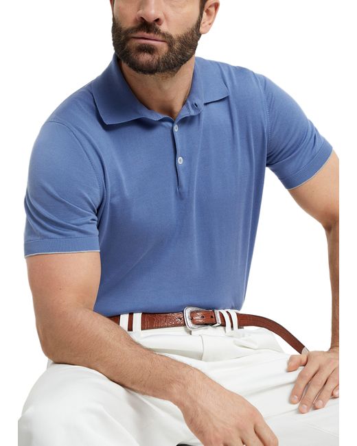 Brunello Cucinelli Blue Lightweight Knit Polo Shirt for men