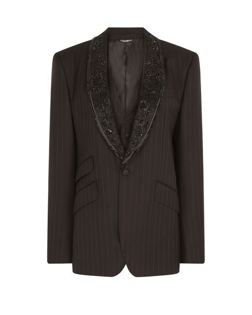 Dolce & Gabbana Black Single-Breasted Pinstripe Jacket