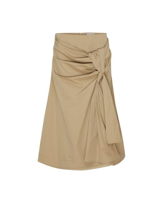 Bottega Veneta Natural Compact Cotton Skirt With Knot Detail