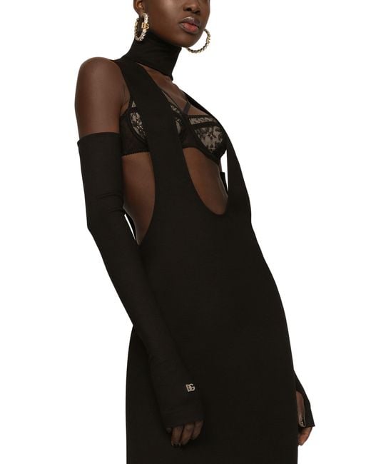 Dolce & Gabbana Black Wadenlanges Kleid aus Jersey
