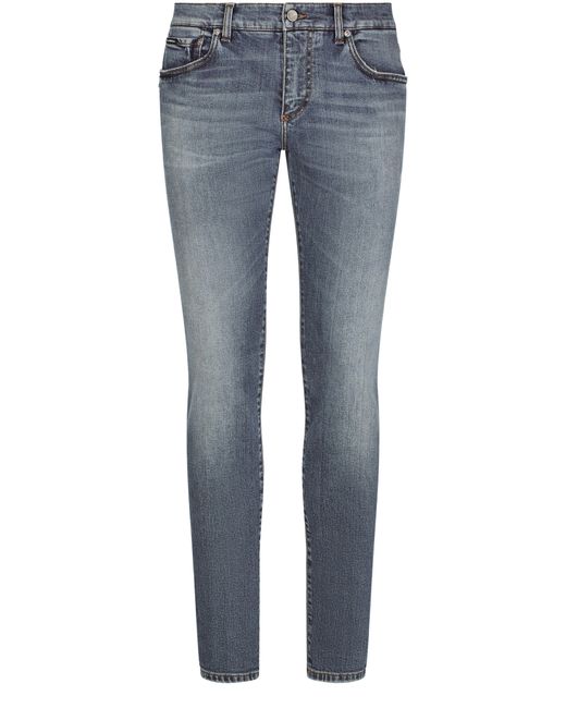 Dolce & Gabbana Light Blue Skinny Stretch Jeans With Whiskering for men