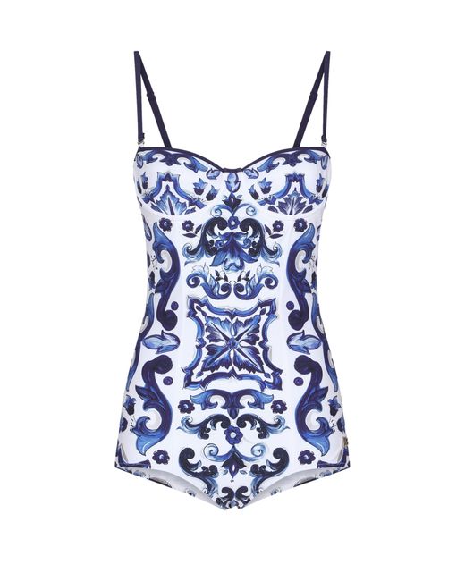 Dolce & Gabbana Blue Majolica Print Swimsuit