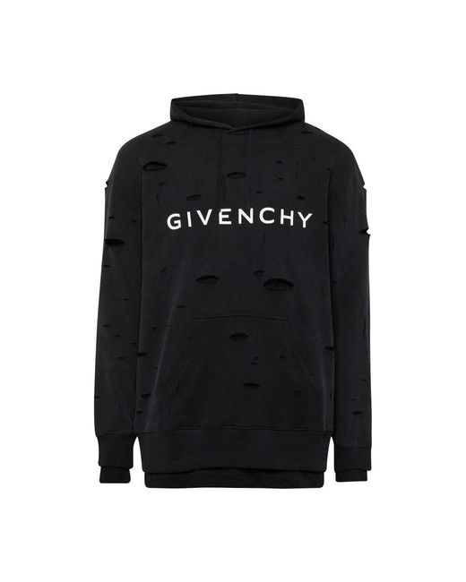Givenchy Black Archetype Hoodie With Destroyed Effect for men