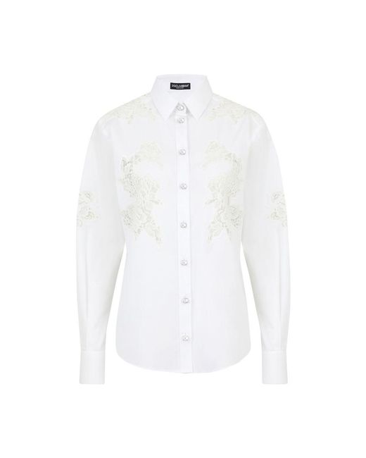 Dolce & Gabbana White Poplin Shirt With Lace Openwork