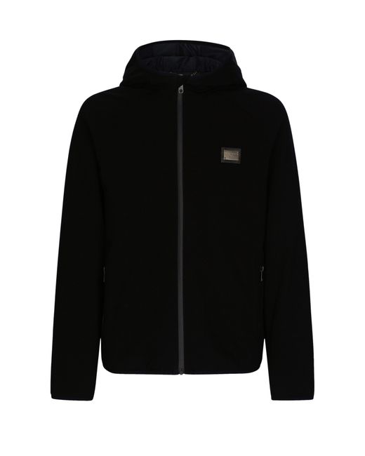 Dolce & Gabbana Black Hooded Jersey Jacket With Branded Tag for men