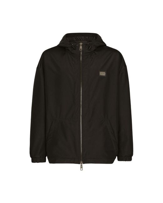 Dolce & Gabbana Black Nylon Jacket With Hood And Branded Tag for men