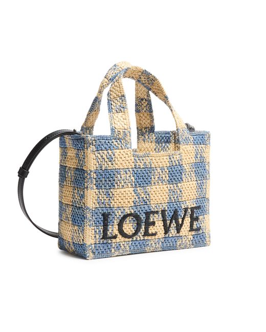 Loewe Font Gingham Small Raffia Tote Bag in Blue | Lyst