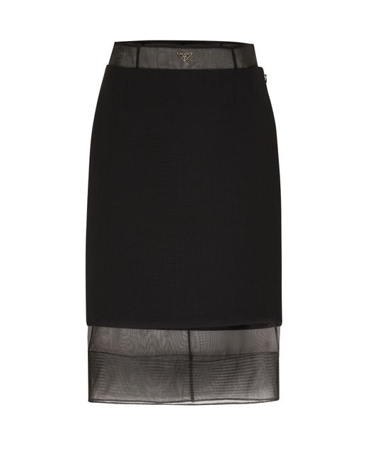 Prada Black Midi Skirt In Wool And Crinoline