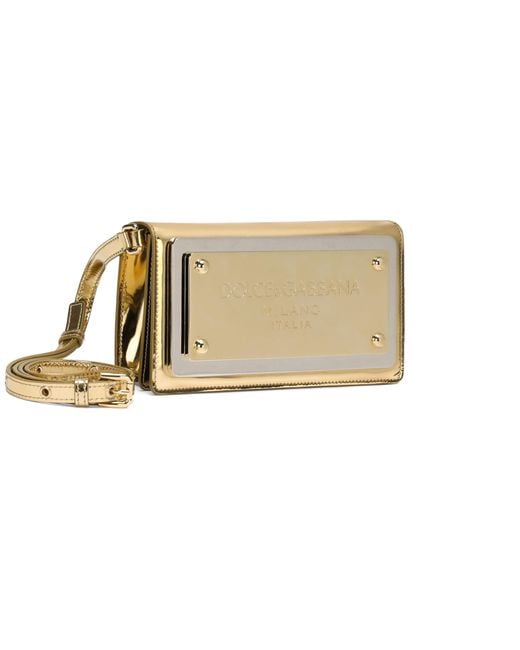 Dolce & Gabbana Natural Phone Bag With Branded Maxi-Plate