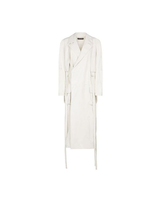 Ann Demeulemeester White Ilda Long Trench Coat Crumpled Paper Effect