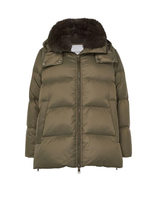 Yves Salomon Green Hooded Puffer Jacket With A Fox Fur Collar
